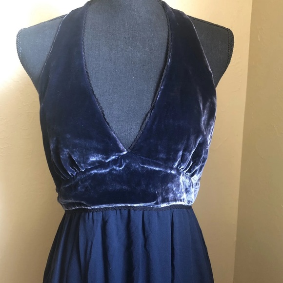 Y2K BCBG Max Azria Blue Velvet Bodice Halter Dress M - Picture 2 of 7
